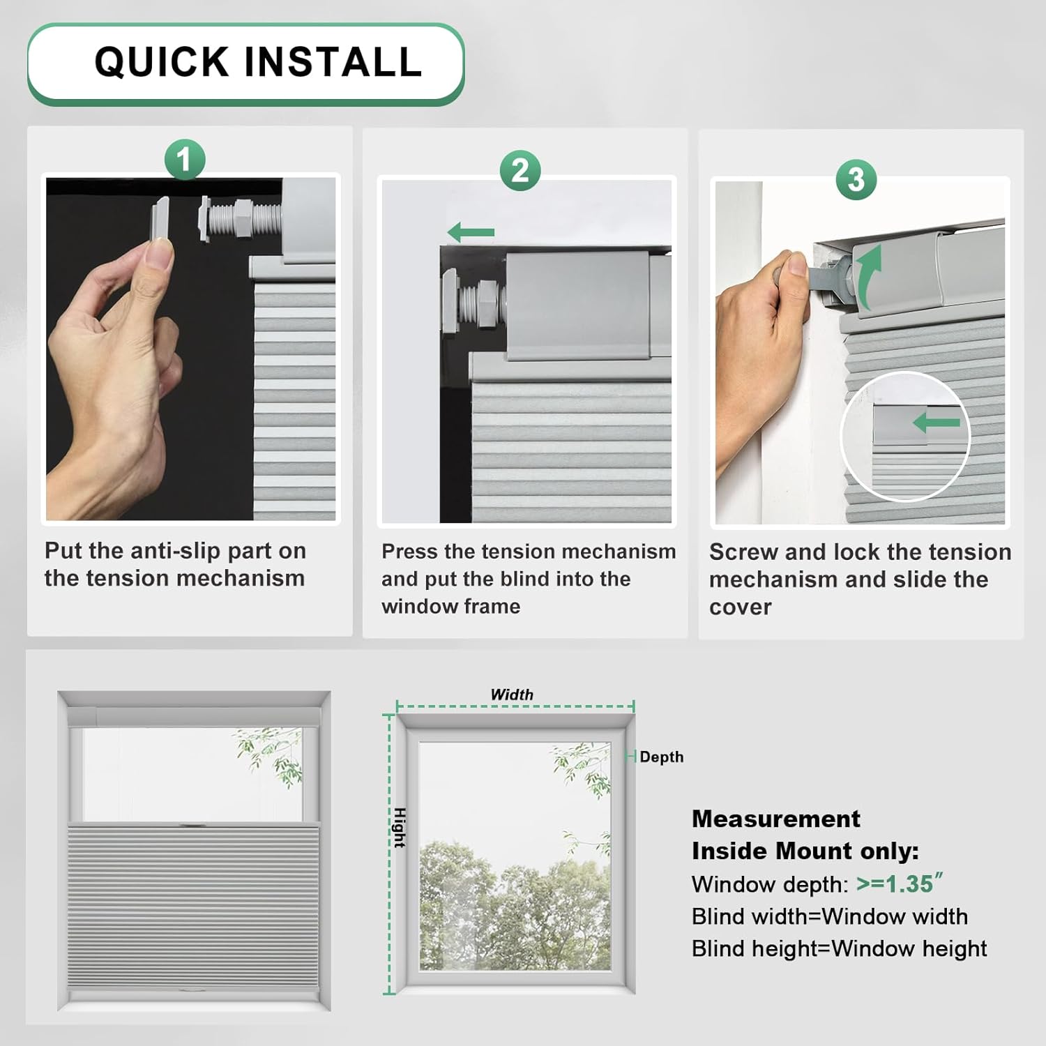HDJDRAPI No-Drill Cordless Cellular Shades, Top Down Bottom Up, Blackout & Thermal, Custom Size