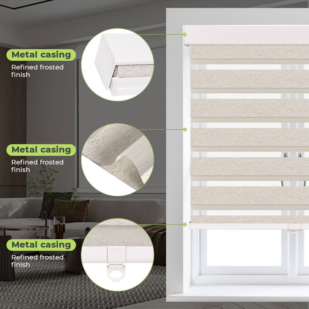 HDJDRAPI Cordless Zebra Shades, Dual Layer Roller Blinds for Privacy & Light Control