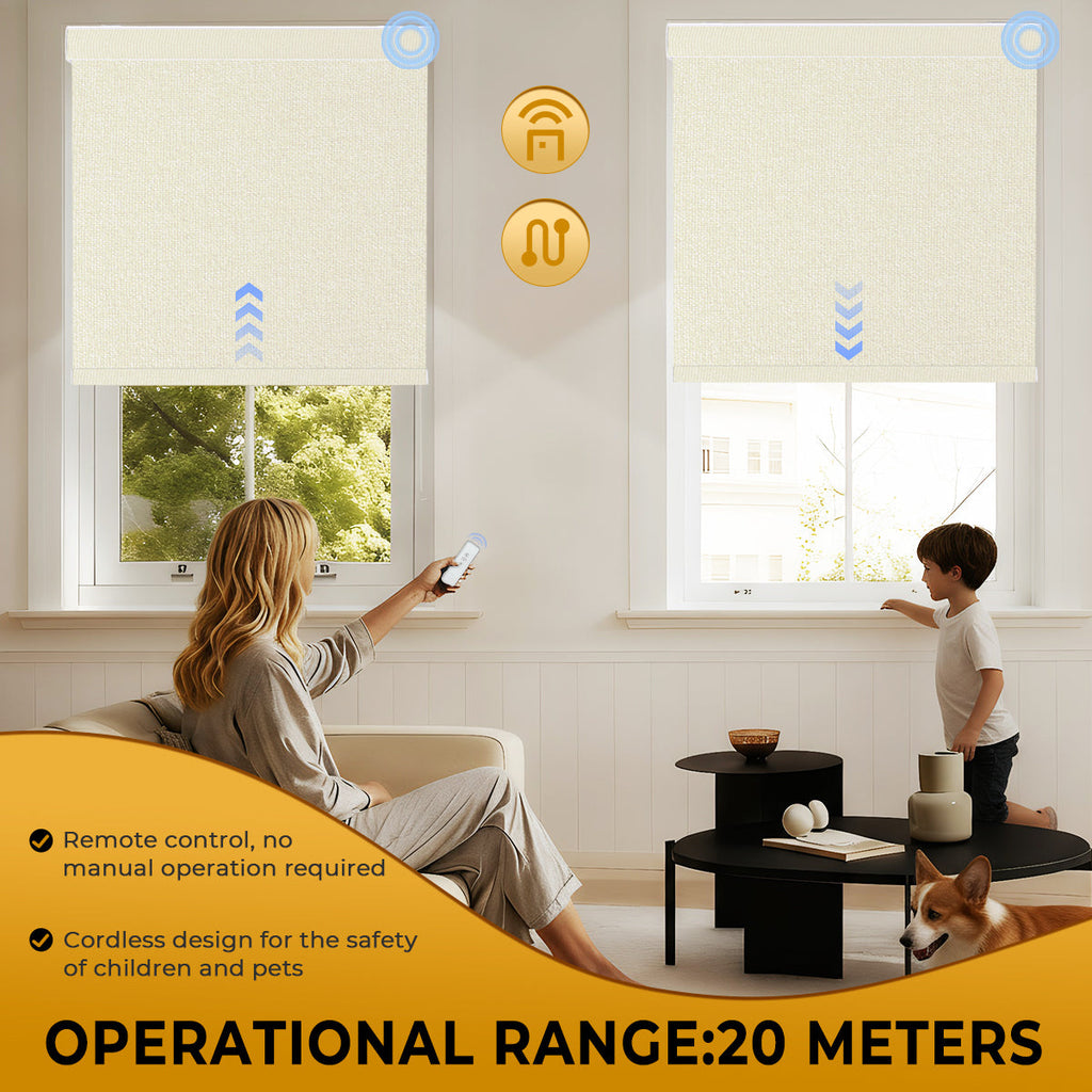 HDJDrapi - Cordless Smart Electric Roller Blinds with Remote, Blackout Window Shades