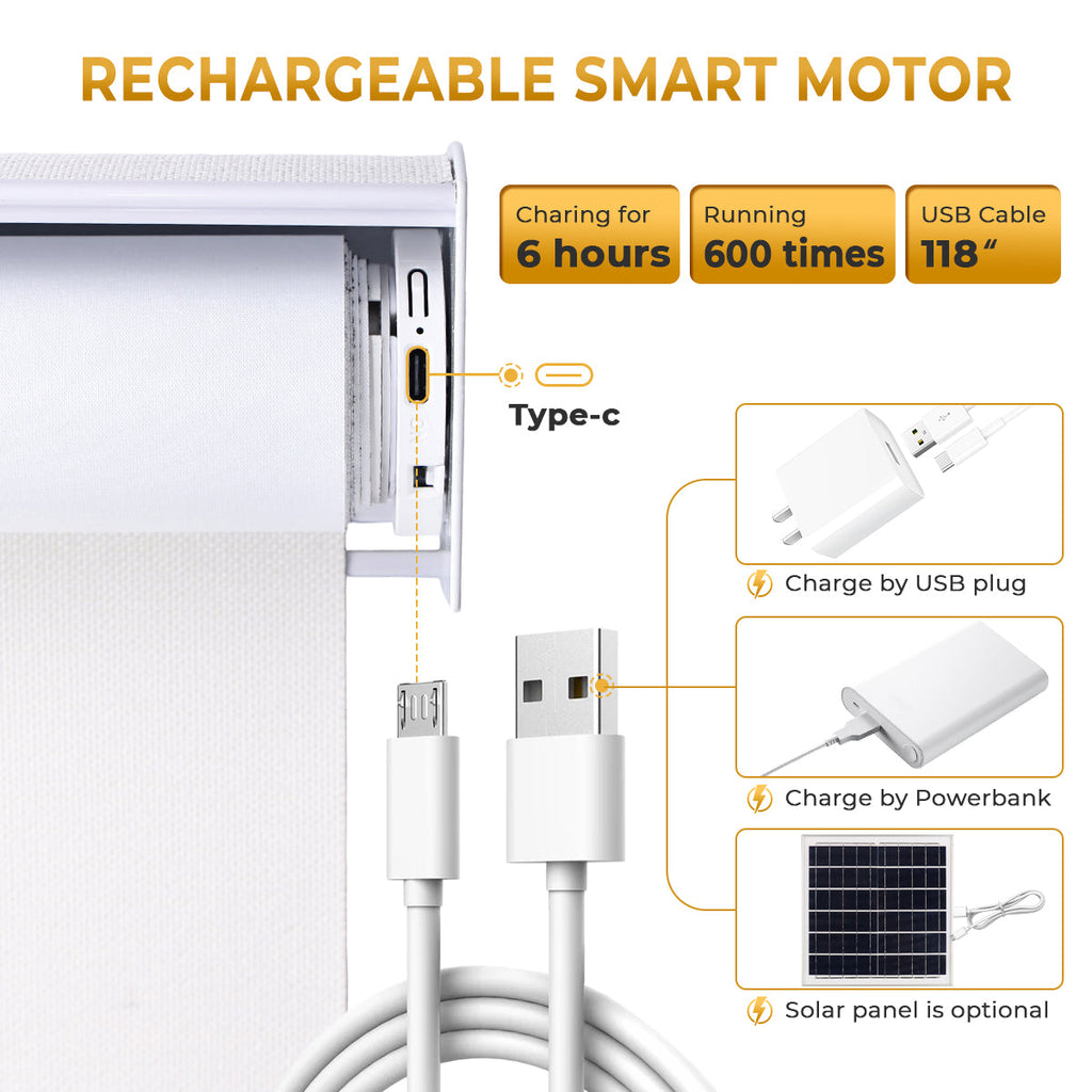 HDJDrapi - Cordless Smart Electric Roller Blinds with Remote, Blackout Window Shades