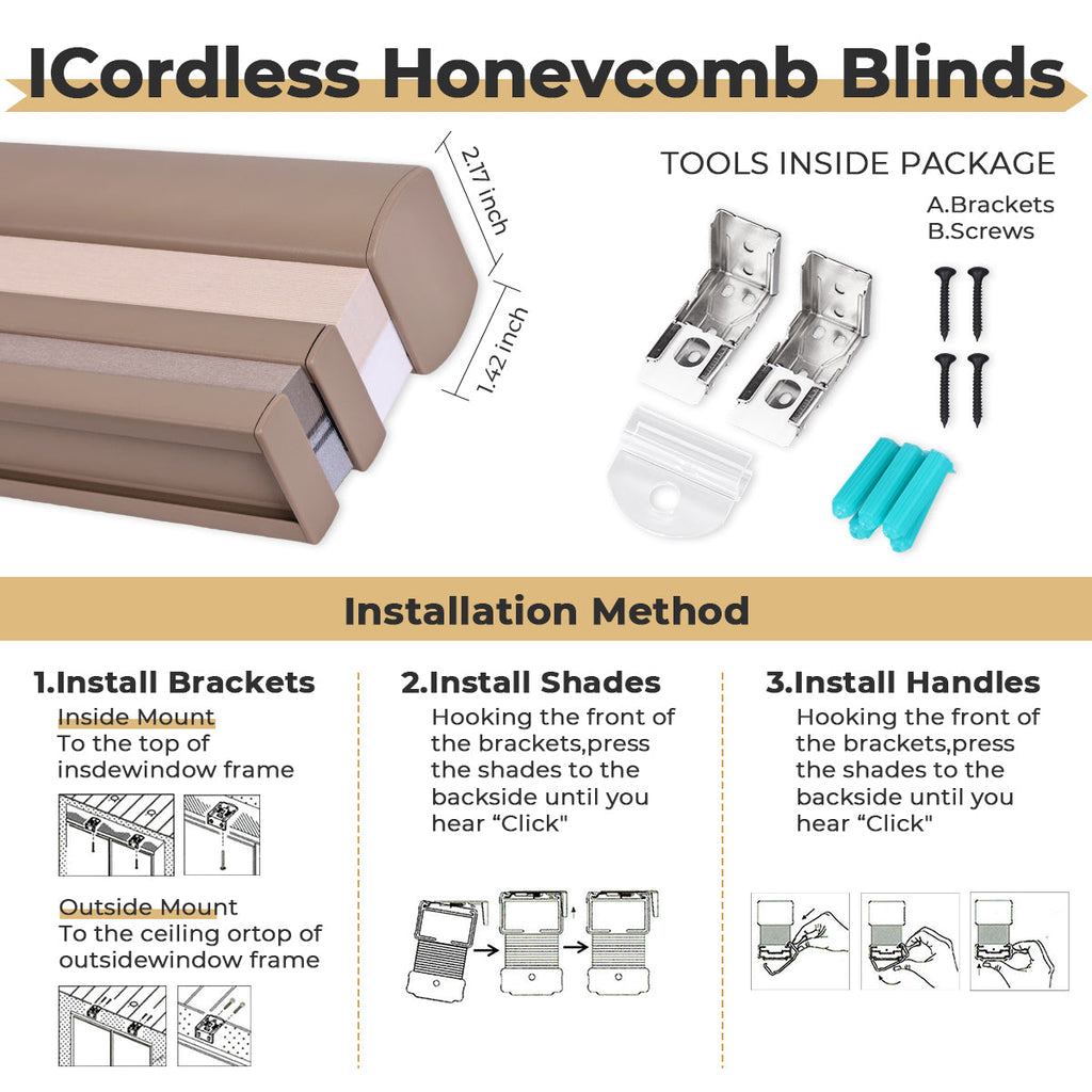 HDJDRAPI Cordless Dual Fabric Honeycomb Shades, Blackout & Light Filtering Window Blinds