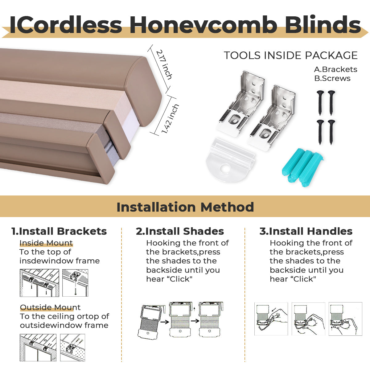 HDJDRAPI Cordless Dual Fabric Honeycomb Shades, Blackout & Light Filtering Window Blinds