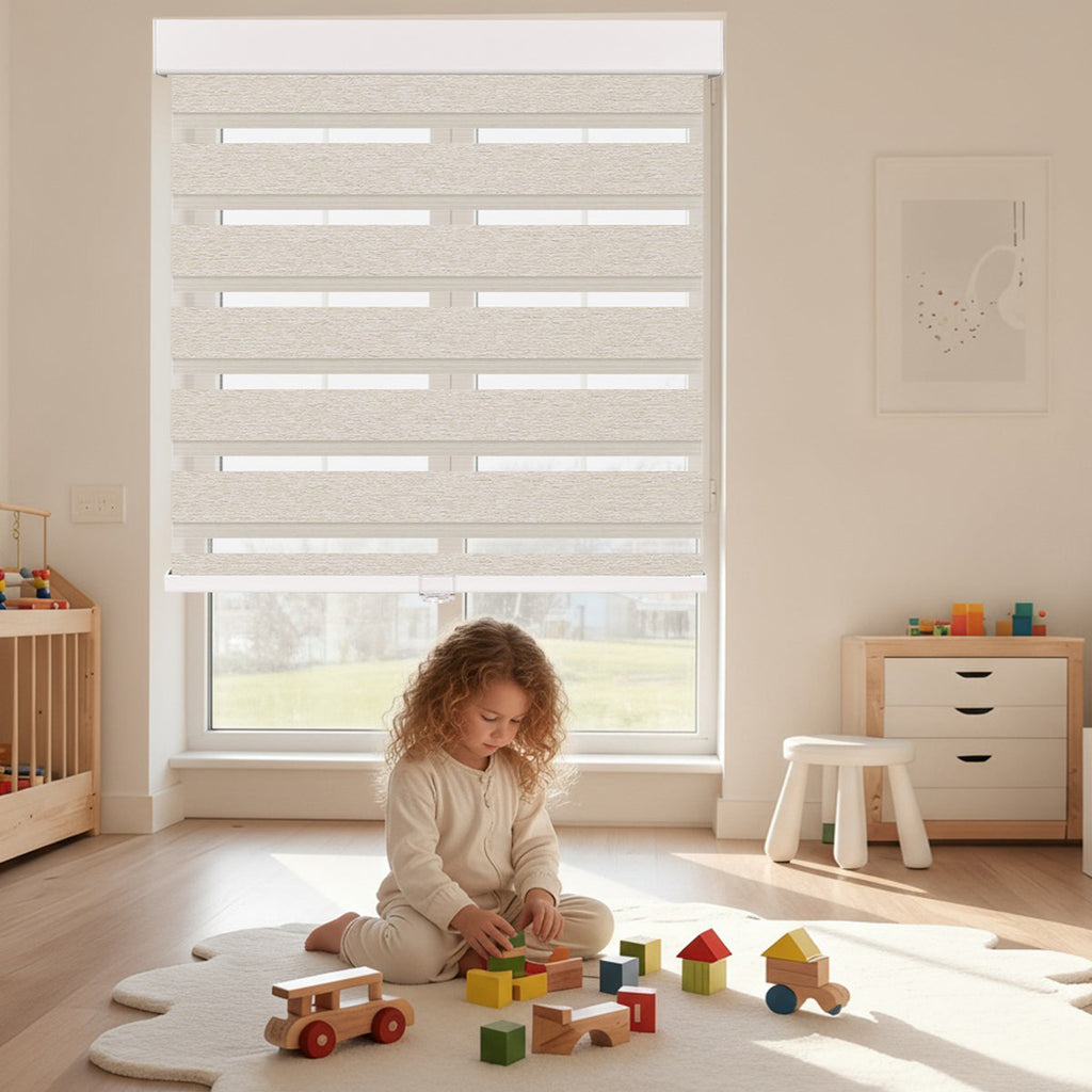 HDJDRAPI Cordless Zebra Shades, Dual Layer Roller Blinds for Privacy & Light Control