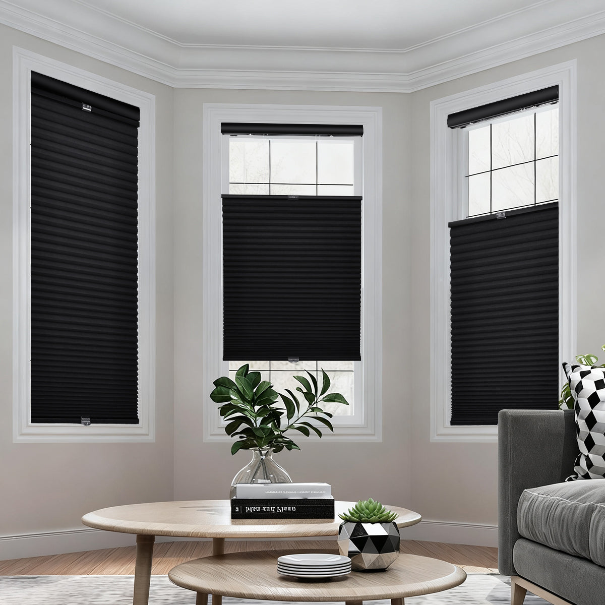 HDJDRAPI No-Drill Cordless Cellular Shades, Top Down Bottom Up, Blackout & Thermal, Custom Size