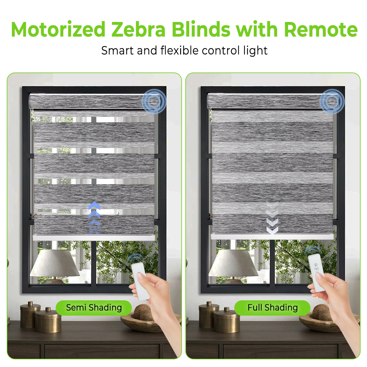 HDJDrapi - Electric Motorized Zebra Blinds, Smart Room-Darkening Shades with Remote
